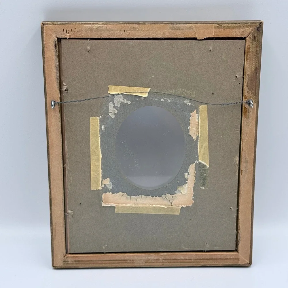 Vintage Ornate Gold Picture Frame Pink Fabric Oval Mat 7.5x8.5 Wall Decor